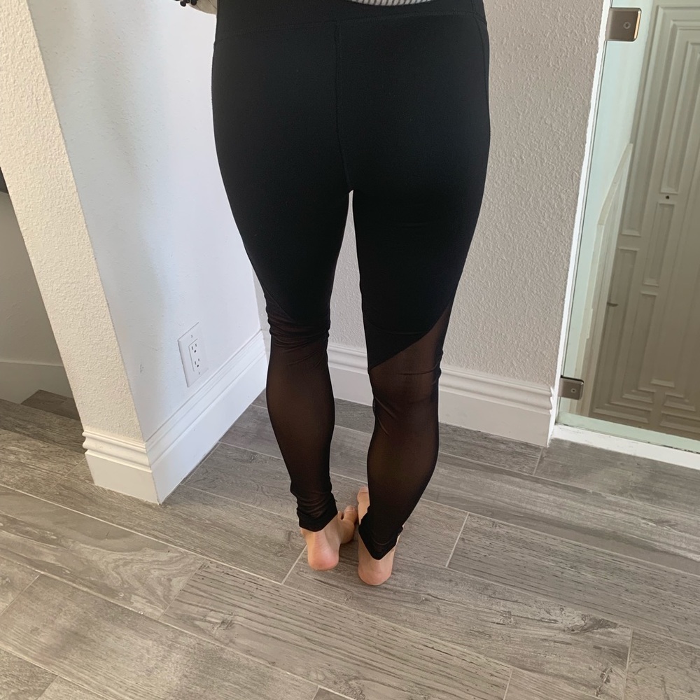 Zella High rise black leggings mesh detail on legs